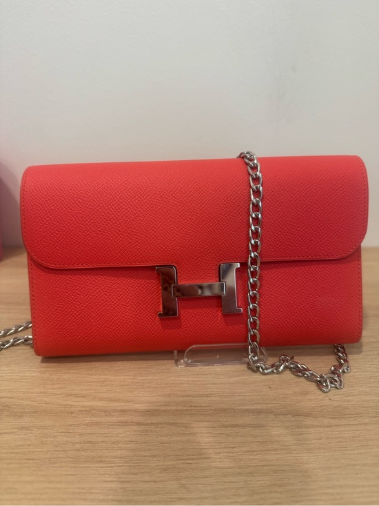 Hermes Handbags - Hermes coral red constance Wallet with unbranded silver Chain— brand new